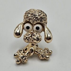 VINTAGE Gerry's Large Eyed Gold Tone Poodle Dog Brooch Pin Signed